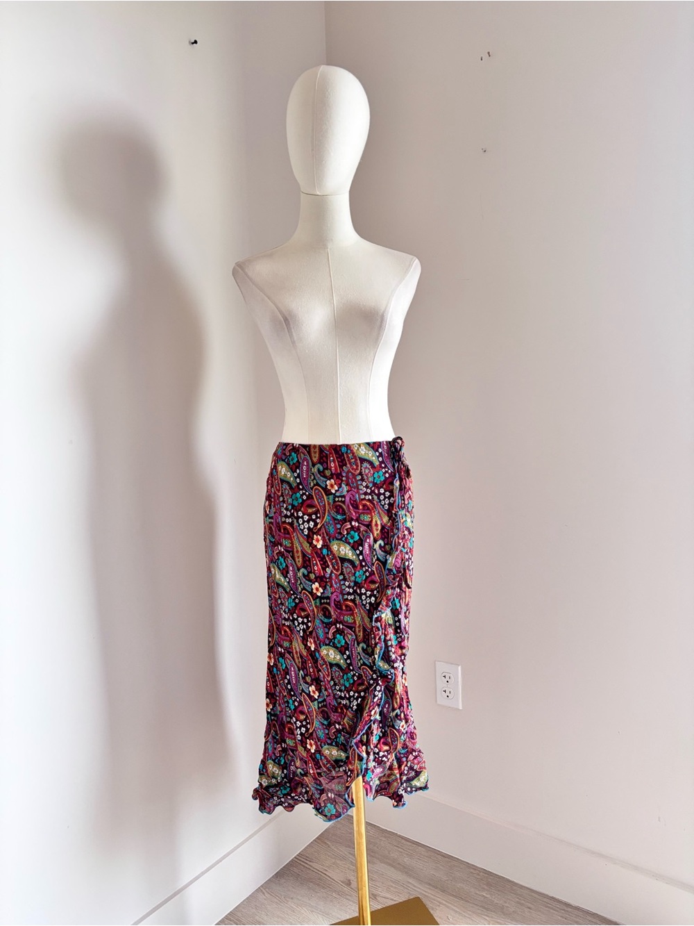 Floral Paisley Midi Wrap Skirt Dress in Multicolor
